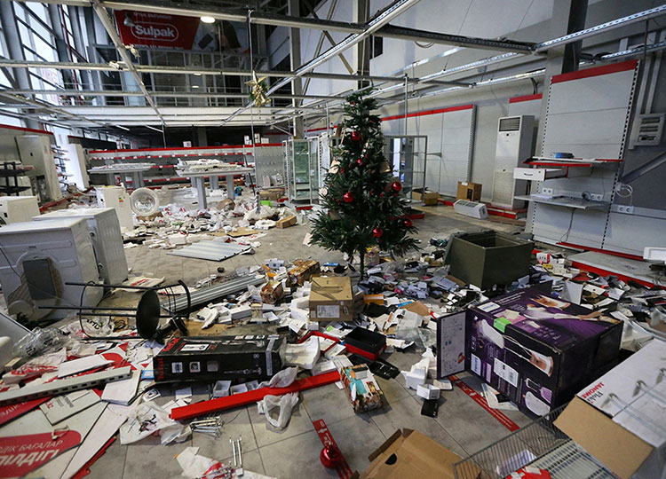 An interior view shows an electronics store that was looted during mass protests triggered by fuel price increases in Almaty, Kazakhstan, on Jan. 9.