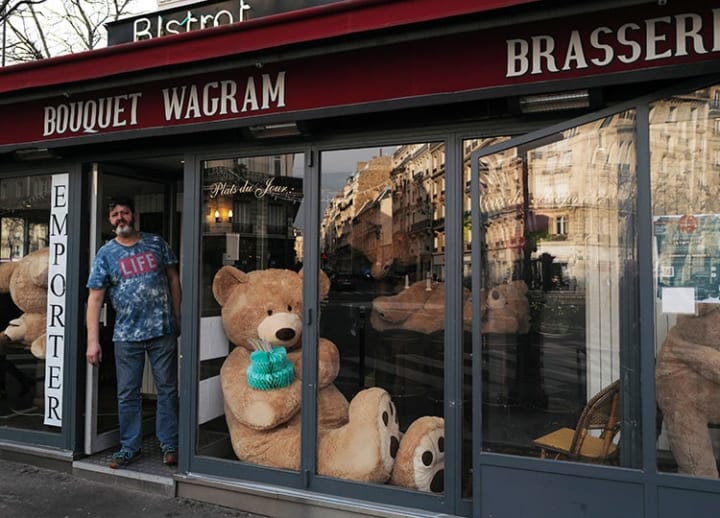 Paris bookseller fights off pandemic blues by lending out giant teddy bears