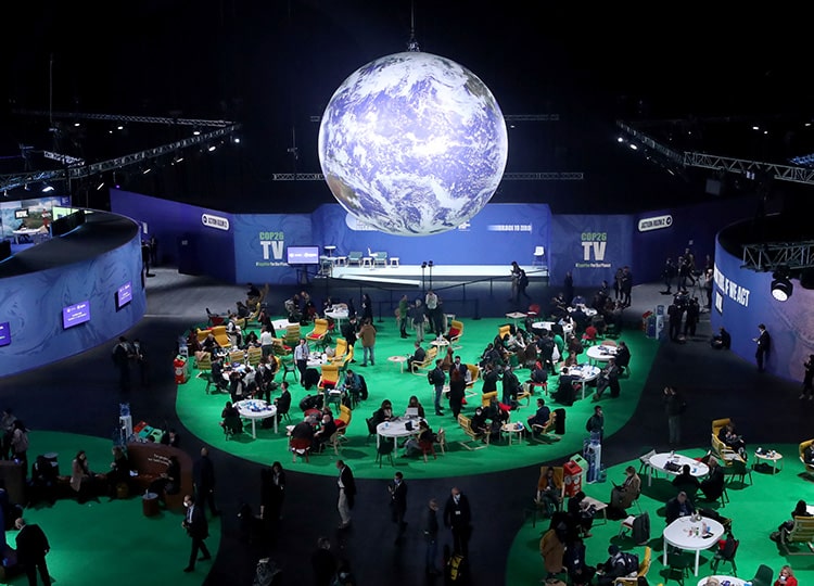 Delegates sit during the U.N. Climate Change Conference (COP26) in Glasgow, the U.K., on Nov. 1.